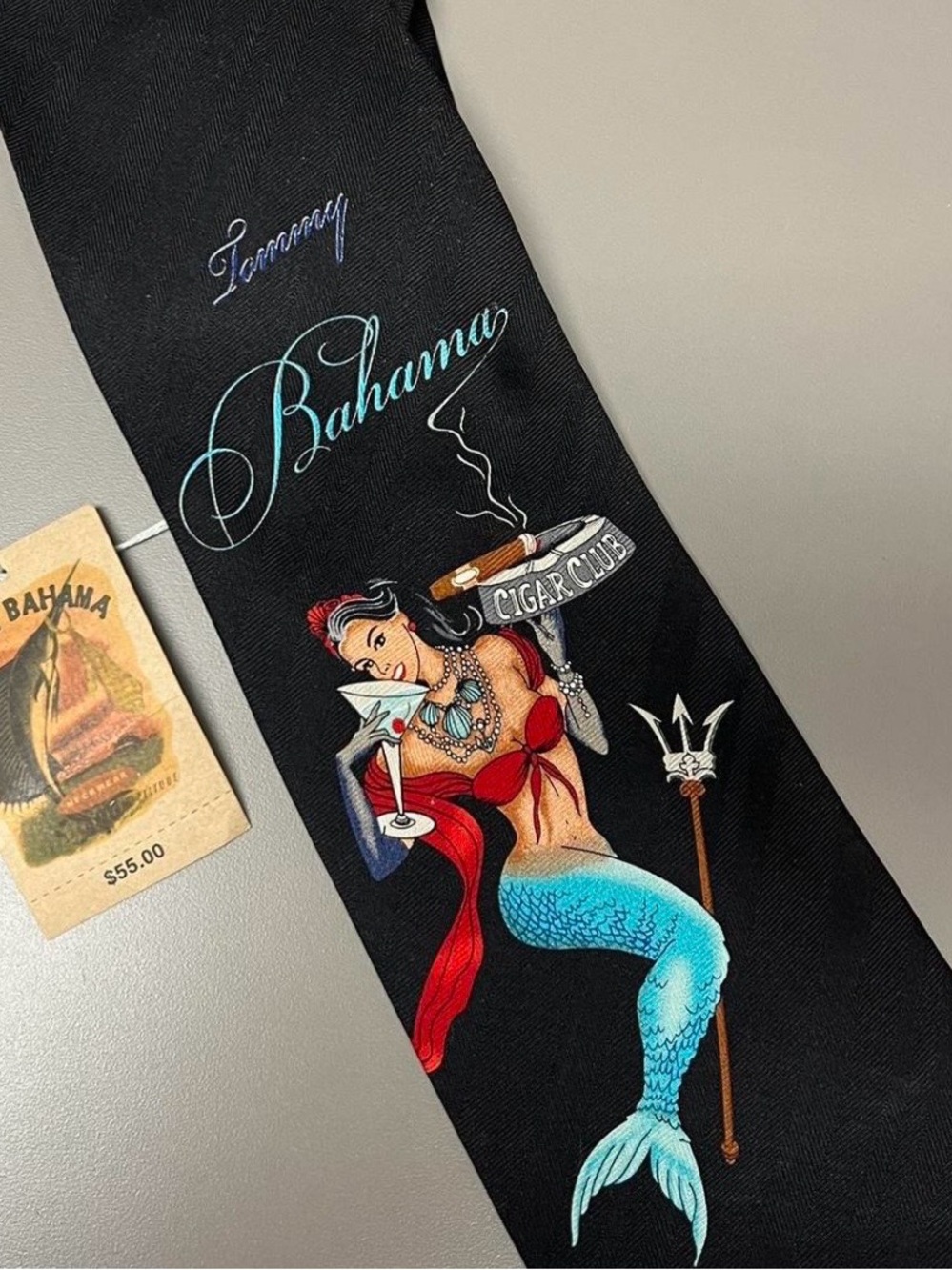 Tommy Bahama Black Silk Tie with Mermaid Motif